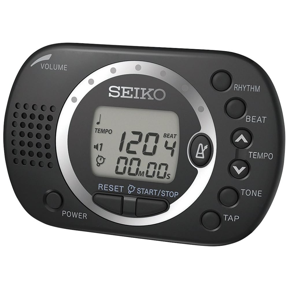 SEIKO Digital Metronome, Black, DM110B, with music stand mounting slot.
