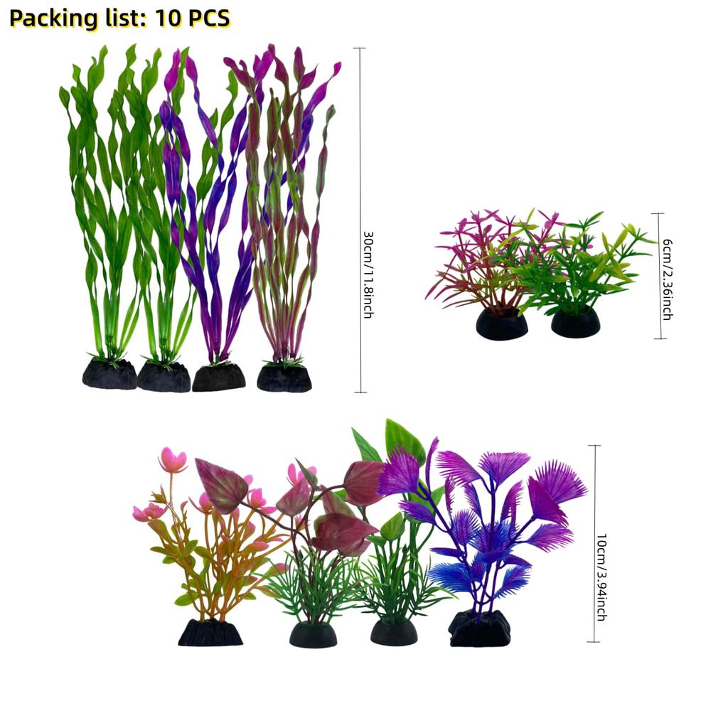 10pcs/set  Artificial Aquarium Plants green/colorful Realistic Faux Water Grass Easy to Install for Fish Tank Aquarium Decor