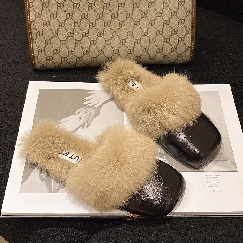 Baotou Fluffy Slippers Women Wear Fleece Non-slip Internet Celebrities Autumn and Winter 2025 New Plush Warm Cotton Slippers