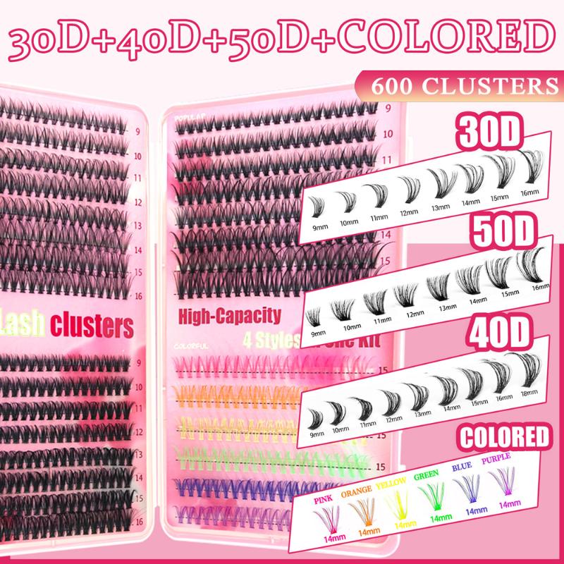 Colour Lash Clusters Set False Eyelashes Extensions Kit Bond And Seal Colorful Simulation Grafted Eyelashes Makeup Supplies