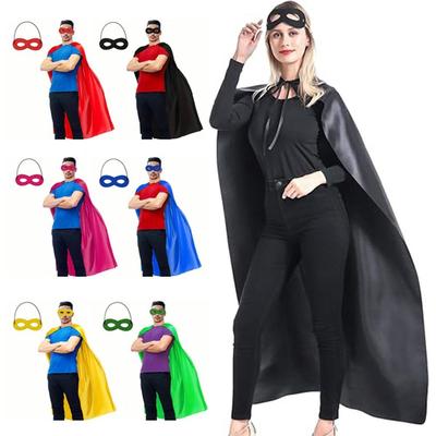 2Pcs/Set Solid Color Adult Superhero Cape with Eye Mask Cosplay Costume Long Cape Halloween Superhero Cloak Clothing Props