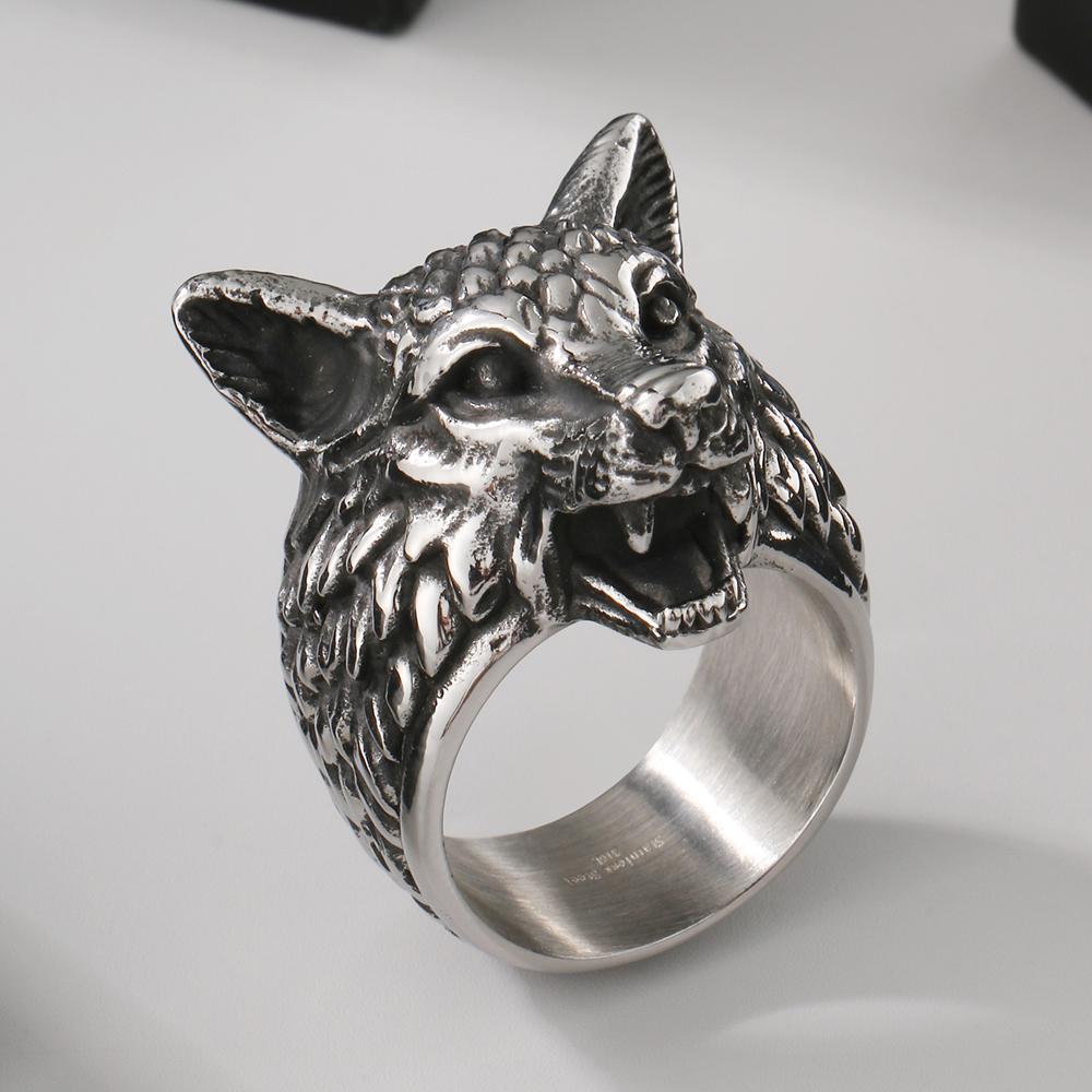 

Готичний панк-рок Голова вовка Чоловічі каблучки для чоловіків Тверда каблучка з нержавіючої сталі 316L Чоловіча Вінтажна вечірка Вікінг Тварини Ювелірні вироби Подарунки 13 срібний
