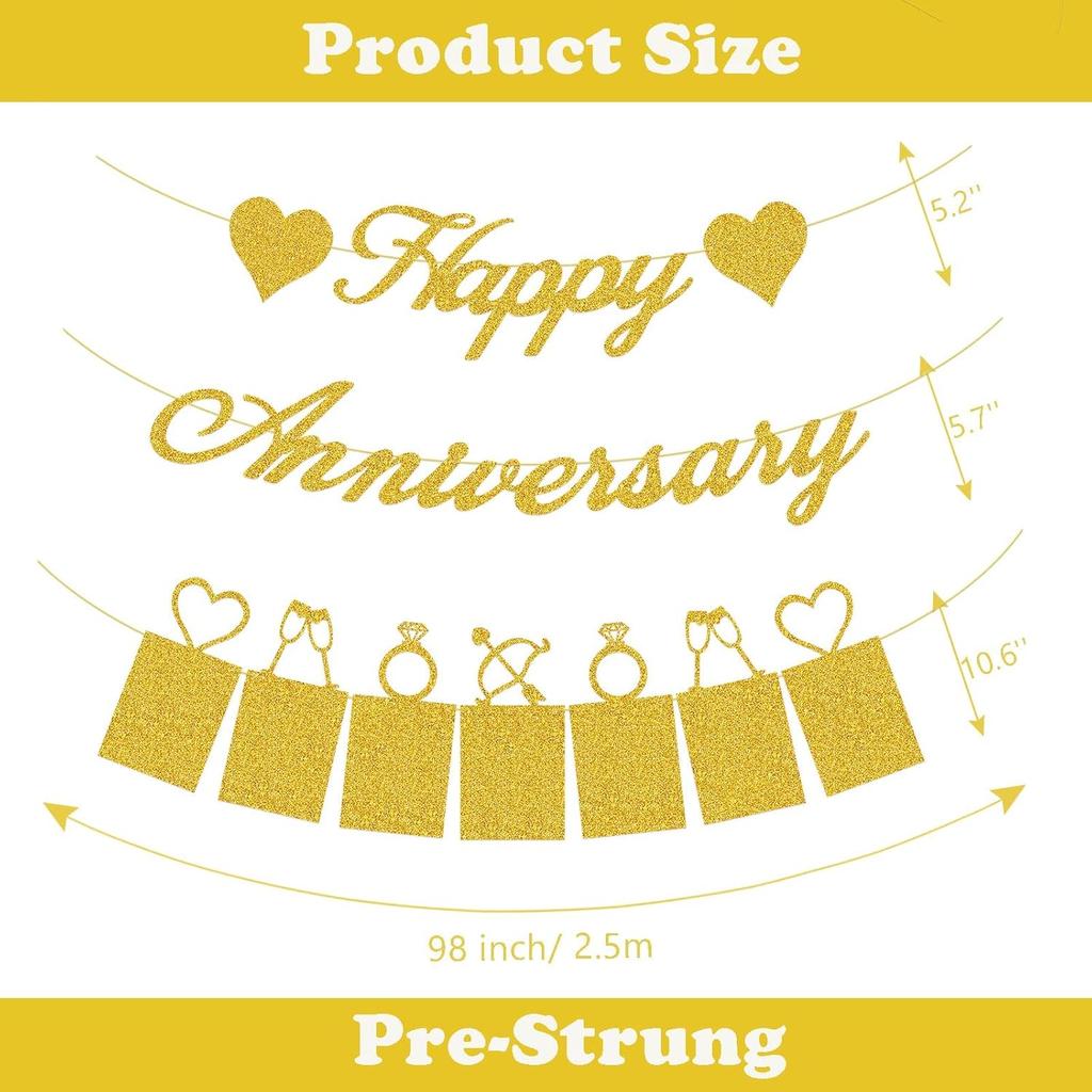 Happy Anniversary Party Decorations - Banner and Photo Banner for Wedding Party Decor
