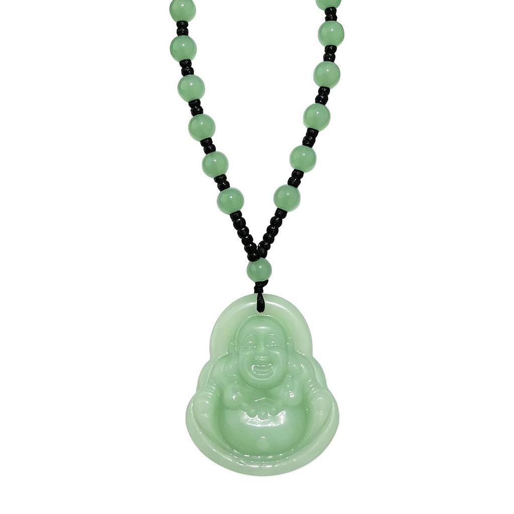 Daily Women's Light Green Laughing Buddha Pendant with Beads Necklace Maitreya Buddha Buddha Amulet Men and Women Couple Versatile Accessory