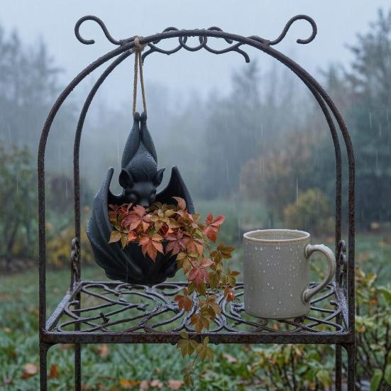 Outdoor Hanging Succulents Container Bat Plant Pot, Gothic Planter for Flowers & Vines, Unique Black Garden Decor, Balcony Patio Window Hanger, Indoor