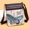 Retro Ethnic Style Shoulder Bag Canvas Embroidered Phone Crossbody Messenger Bag Travel Outdoor Casual Simple All-Mastch Women Small Bag