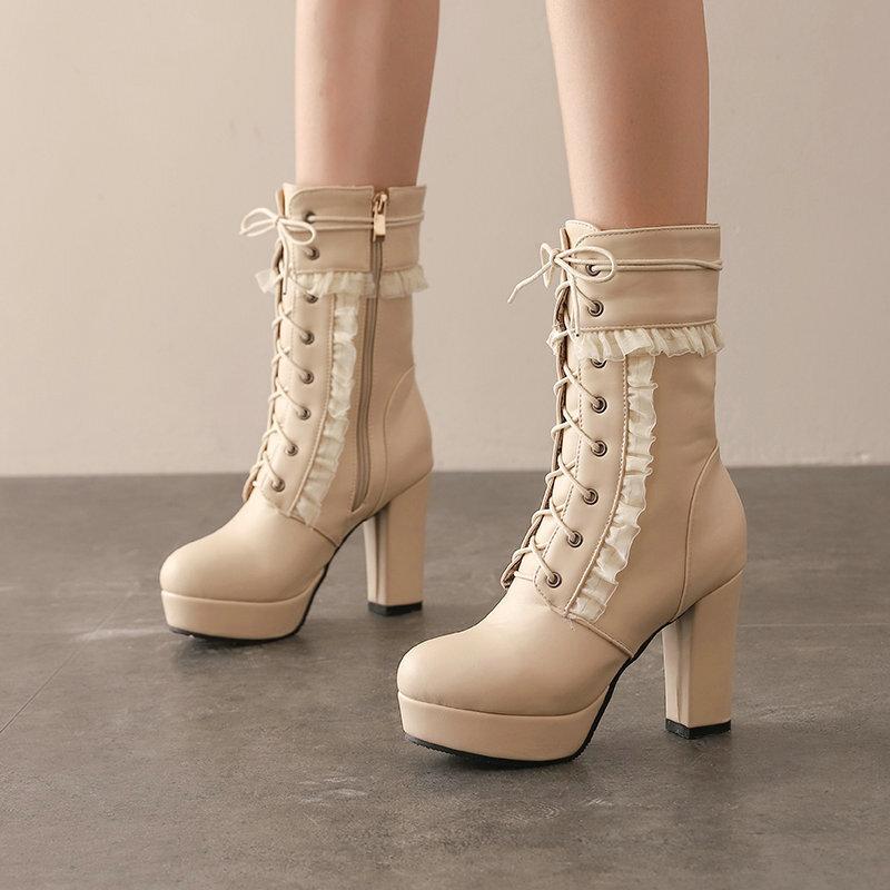 Autumn and Winter New Japanese Sweet Short Boots Lolita Shoes Lolita Boots Thick Heel Waterproof Table High Heels Martin Boots