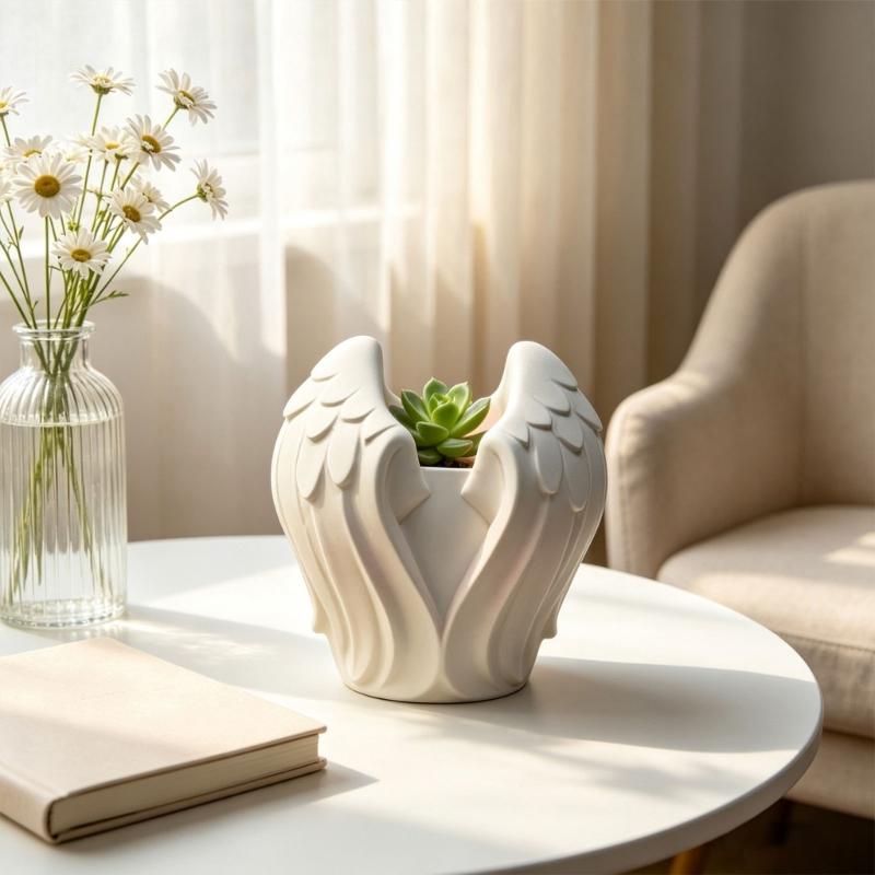 Resin and Cement Pot Casting Form, Angel Wing Flower Pot Profile with Flexible Body for Plaster Projects and Tabletop Display Use Indoors