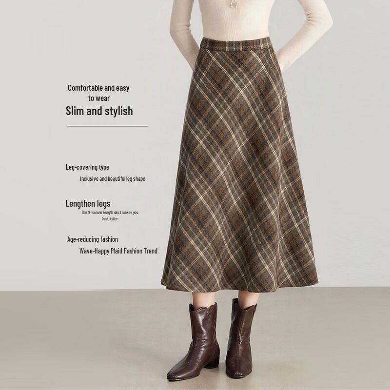 Sllsky Retro Plaid A-Line Tweed Mini Skirt