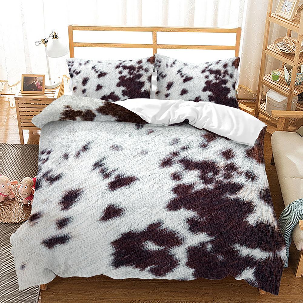 Three-Piece Animal Texture Cowhide Quilt Cover Digital Printing Kit Bedding