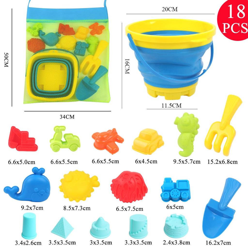 Children's Foldable Beach Toy Set: Telescopic Bucket, Round Bucket, Shovel for Sand & Water Play.