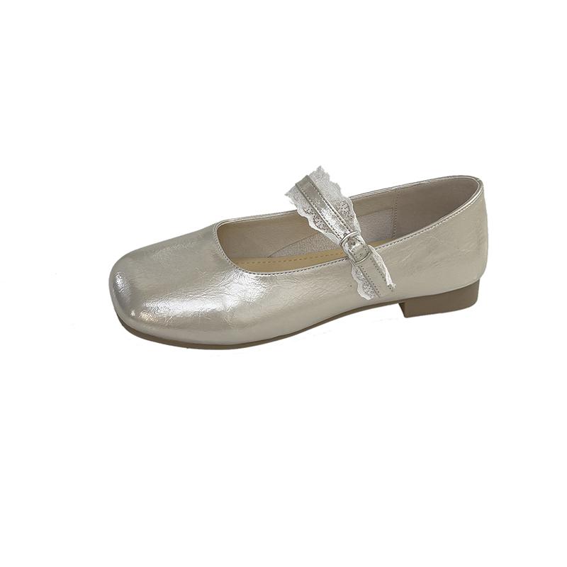 Fashion Baotou Lace Slippers Summer Women's Outside New Square Toe Shallow Mouth Soft Sole Outside Wear Mary Jane Non-slip Flats
