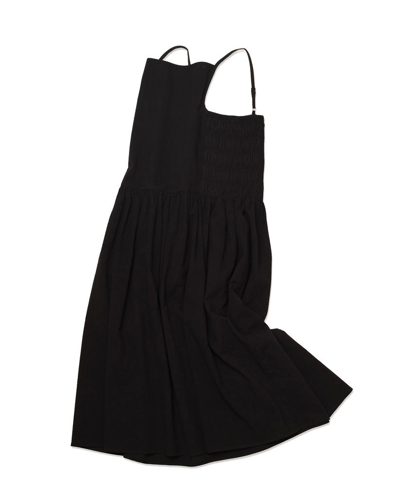 COTTON BELL Seersucker Smocked Dress - Black