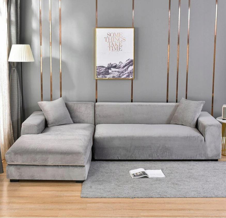 Cover For 2-Seater Corner Sofa, Grey Velvet