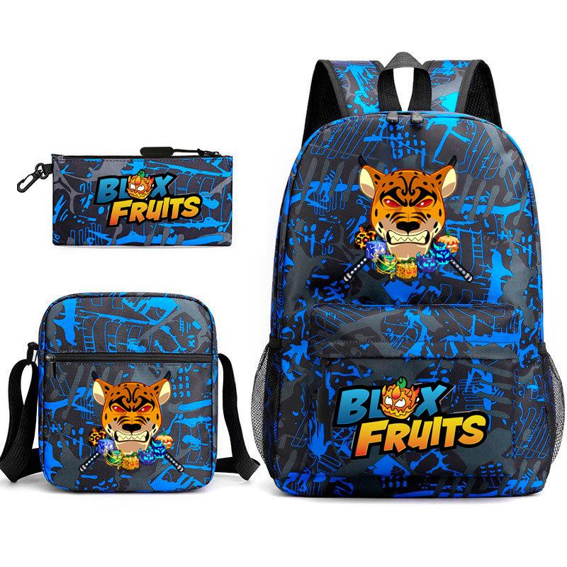 Mochila Escolar para Adolescentes Jogo Blox Fruits Fruta do Demônio Escola Primária Estrela Pintura Térmica Conjunto de 3 peças