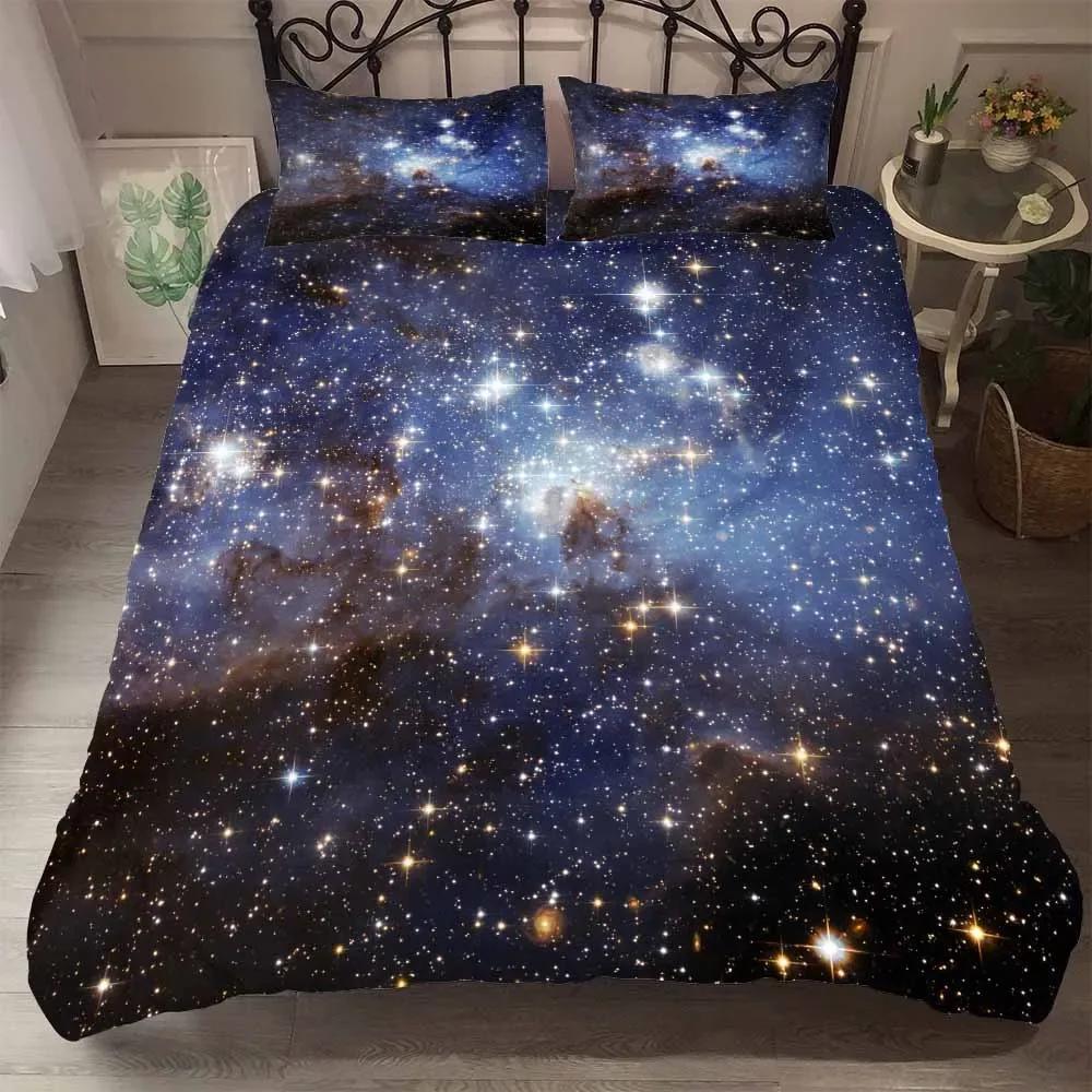 Druck Starlight Galaxy Mikrofaser Bettbezug mit Kissenbezügen Sternenhimmel Bettdeckenbezug Bettwäscheset Dropship Duver Cove Sets