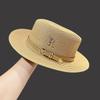 Straw Hat Women's Summer Vacation Seaside Rhinestone Letter R Belt Personalized British Retro Flat-top Sunshade Hat