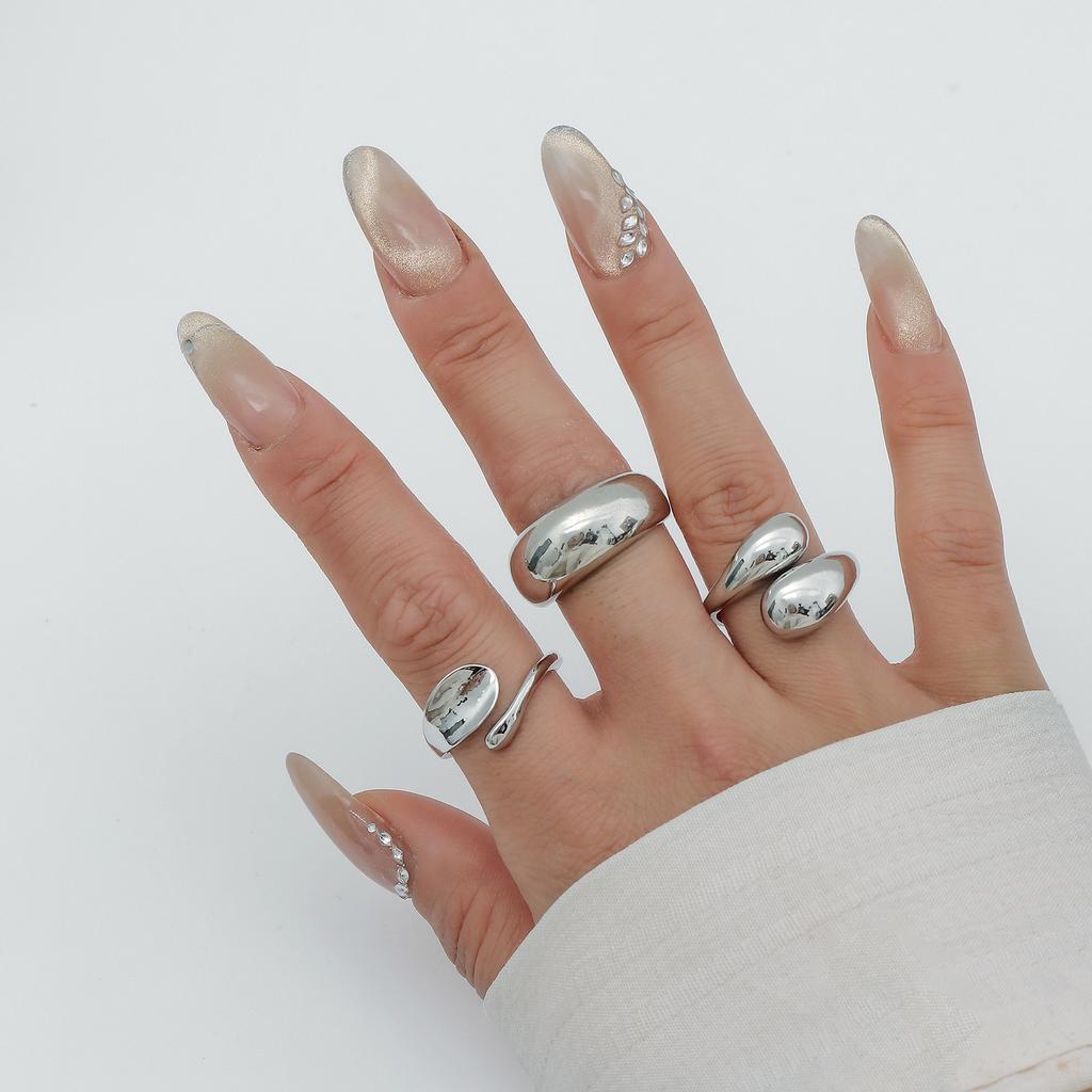 Premium Light Luxury Geometric Open Ring Set Women's Fashion Versatile Ring Personalized Stacking Combination