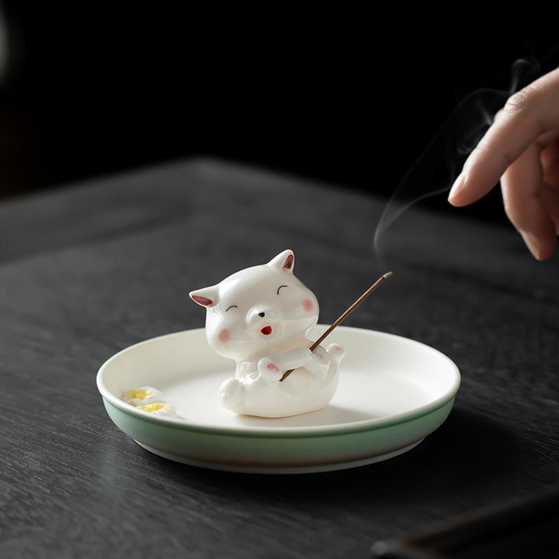 Cute Ceramic Puppy Incense Holder: Sandalwood Incense Burner & Tea Ceremony Ornament for Home Decor