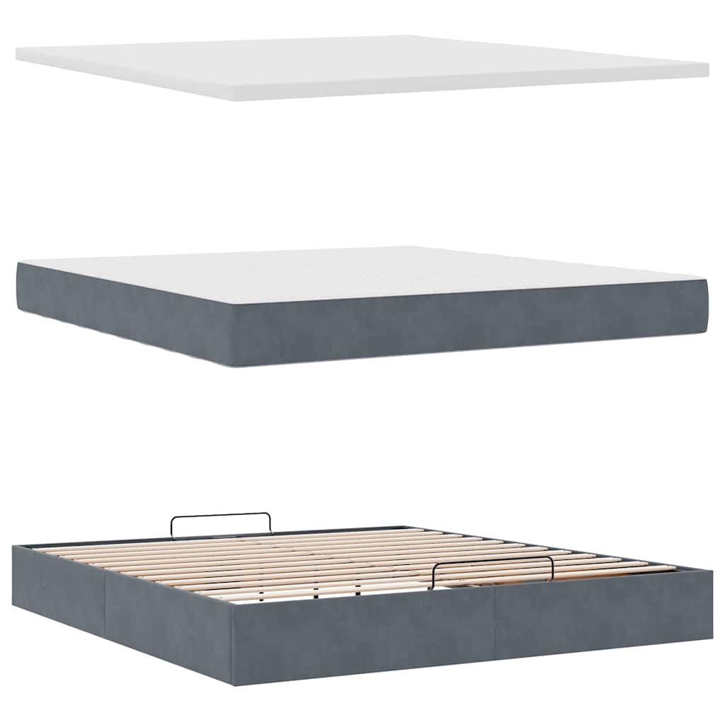 Enjoy restful nights with this Ottoman bed with mattress and LEDs in dark gray 160x200 cm velvet fabric