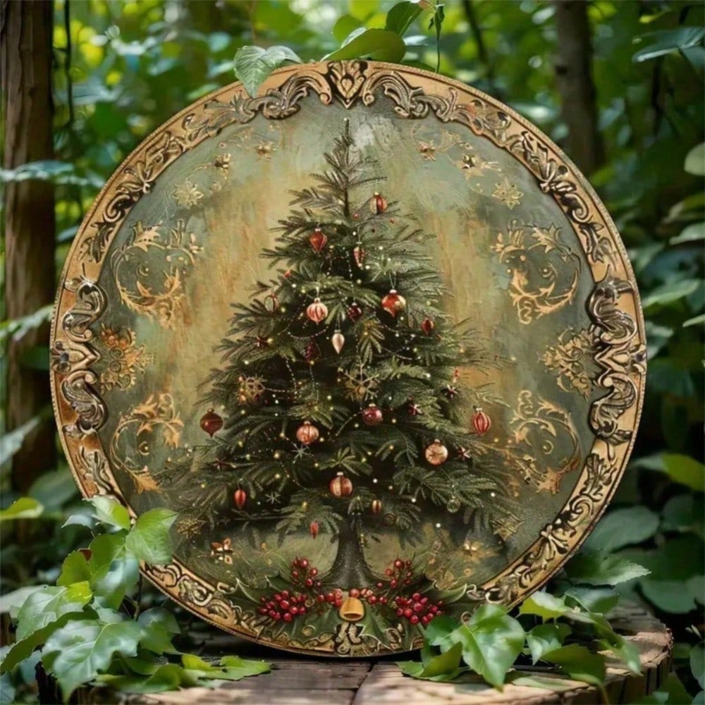 

Vintage Metal Round Sign 8x8 Inch Christmas Tree Plaque Wall Decor Home Living Room Cafe Holiday Gift 20x20 разноцветный
