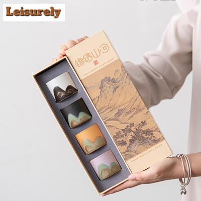 Set da 4 Tazza da Tè Montagna Disegnata a Mano Ceramica Grezza Giapponese Tazza da Maestro Tazza da Meditazione Set Tazze Chazhan Brocca d'Acqua Set Scatola Regalo