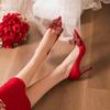2026 Spring and Autumn Women's High Heels Chinese Red Butterfly Rhinestone Fashion Wedding Women's Shoes