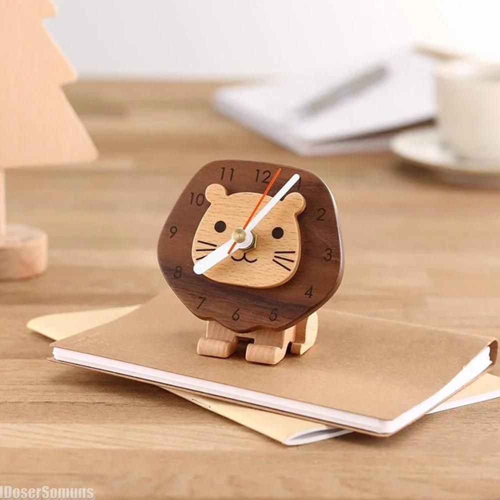 New Creative Mini Student Clock Cartoon Lion Desktop Alarm Clock Children's Cute Bedroom Silent Mechanical Ins Bedside Ornaments