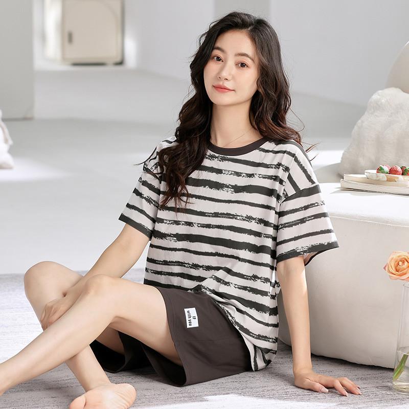 Casual Cotton Shorts And Shirt Set For Women Summer Lounge Sleepwear Comfortable And Breathable