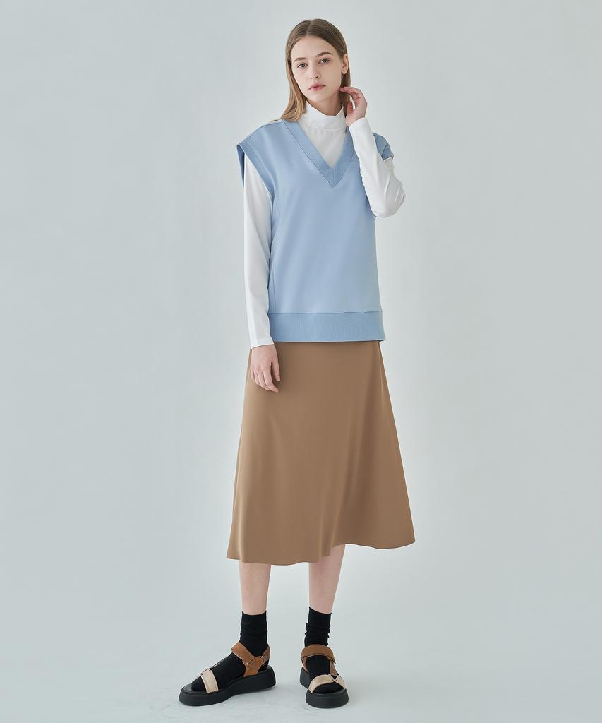 AIMSWING+8 Logo Elastic Banding Flare Skirt _ Beige