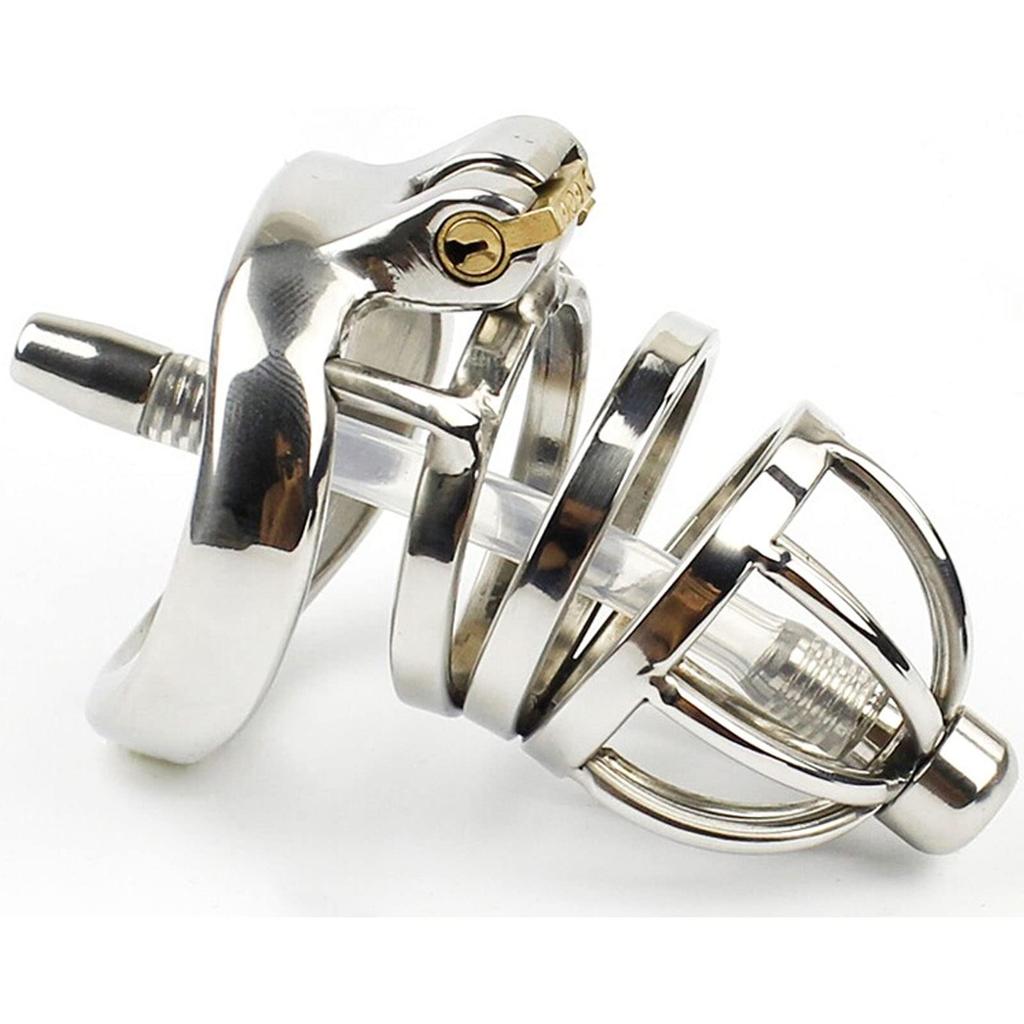 Ifukens Male Chastity Belt with Penetrating Urethral Stainless Steel Cock and Metal Genuine SM Hard Cheating Excretion Easy Painless Penis Adult Toy