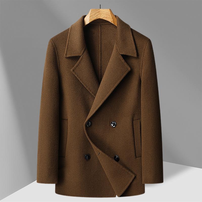 Autumn and Winter New Handmade Double-sided Woolen Coat Short Double-breasted Men's Youth Woolen Coat Men's Coat