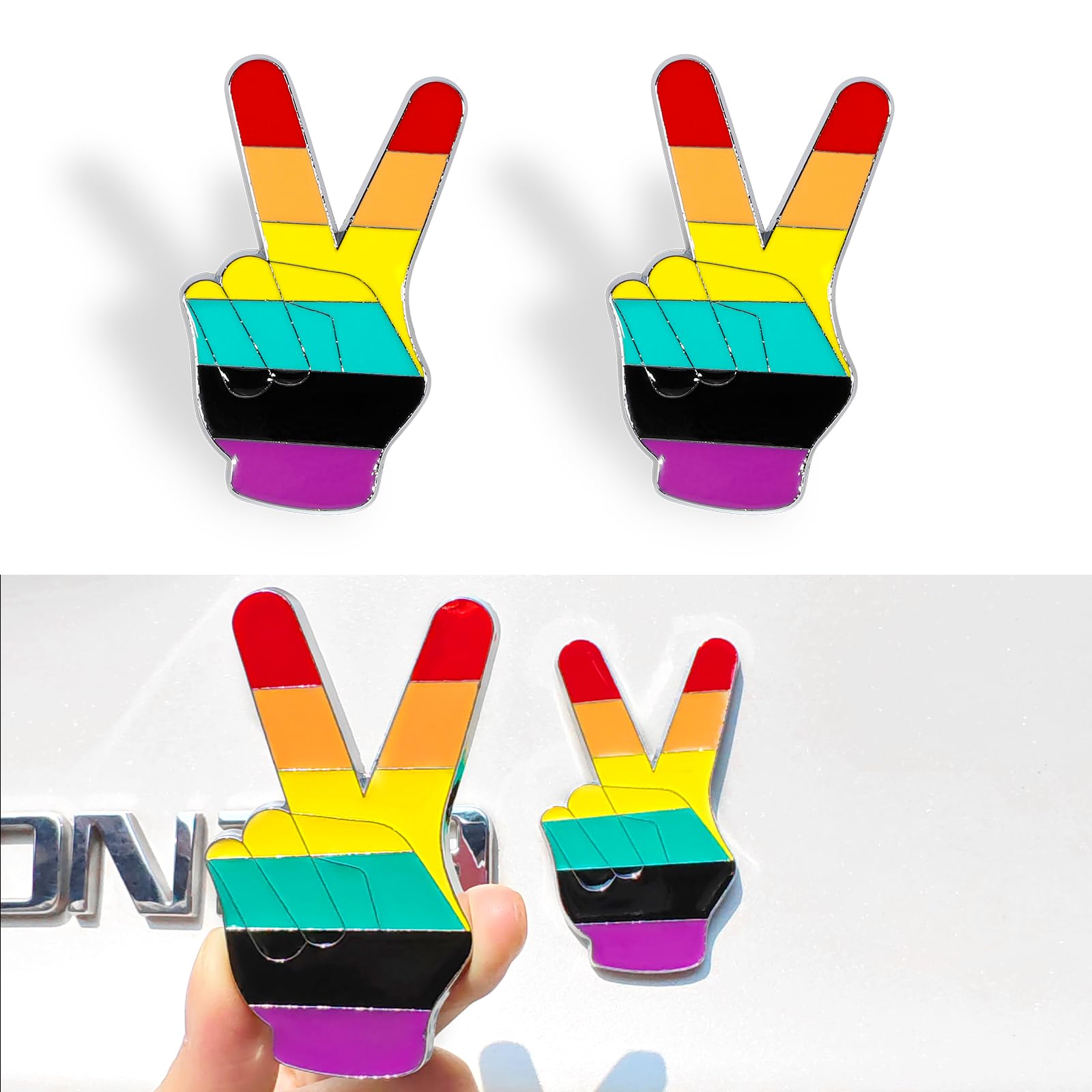 

MAZERO Car Sticker Emblem, Rainbow Peace Sign, Rainbow V Sign, Waterproof Decal, Car Sticker,