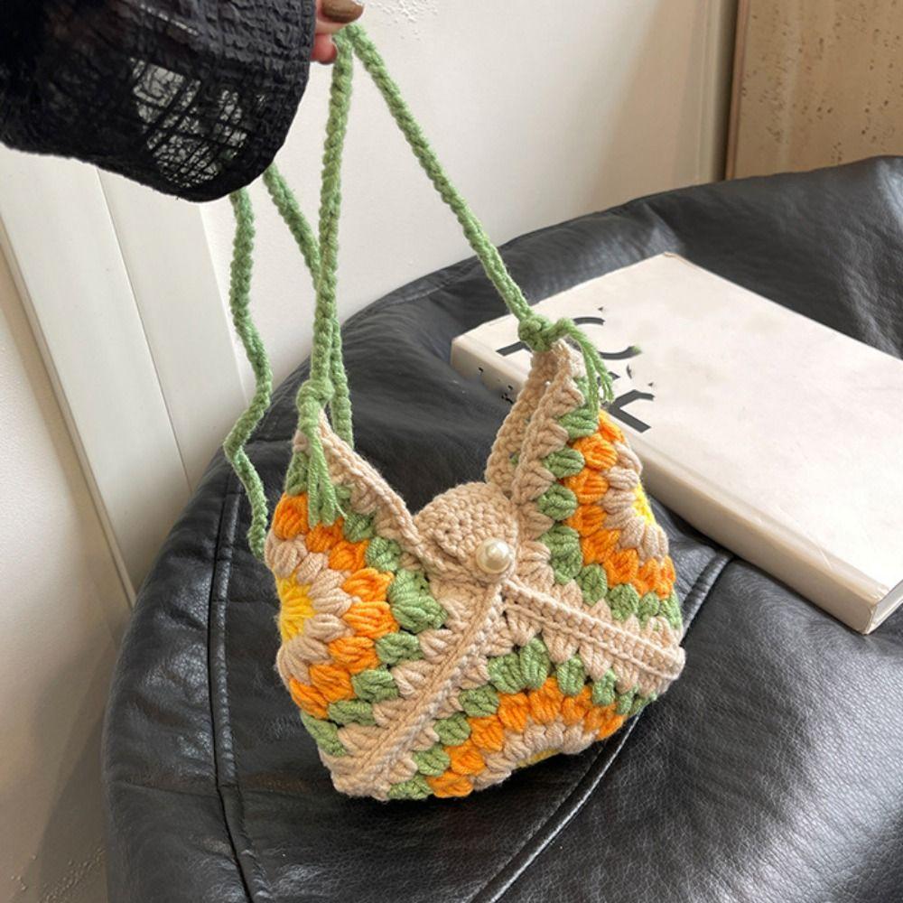 Shoulder Bag Crochet Flower Knitted Bag Bohemian Hollowed Out Weave Bag Storage Bag Large Capacity Crochet Crossbody Bag Travel