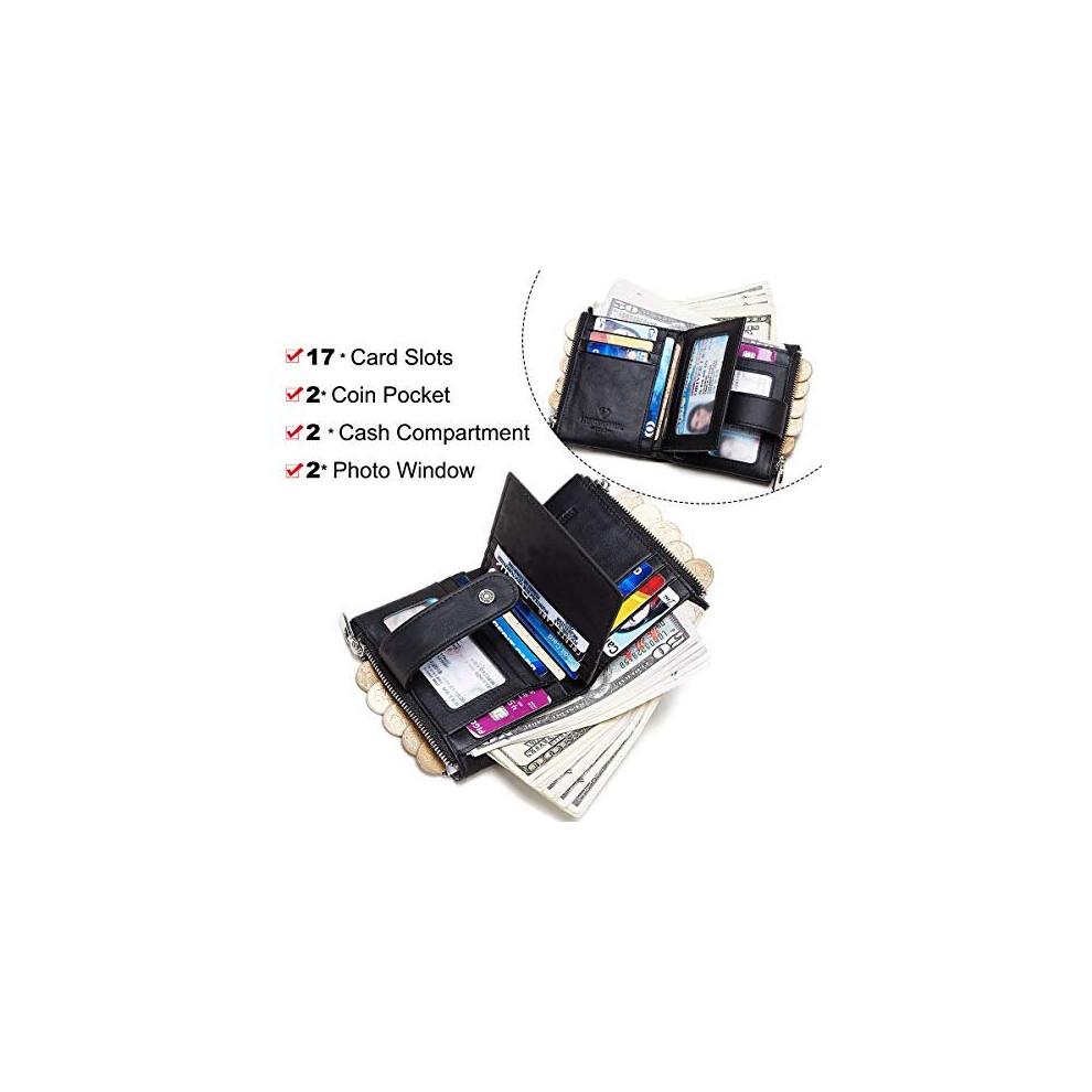  Men's Anti-Skimming Wallet Genuine Leather Wallet Men's Chain Ultra-Thin Wallet Men's Bifold Leather Wallet 19 Card Slots