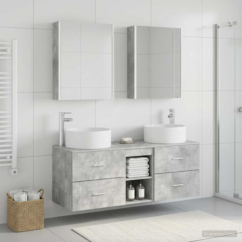 5 Piece Bathroom Furniture Set In Concrete Grey Engineered Wood and Glass