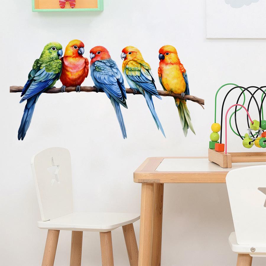 3D Realistic Cute Little Parrot Wall Stickers, Self-Adhesive Decor for Bedroom Kitchen Home Decoration