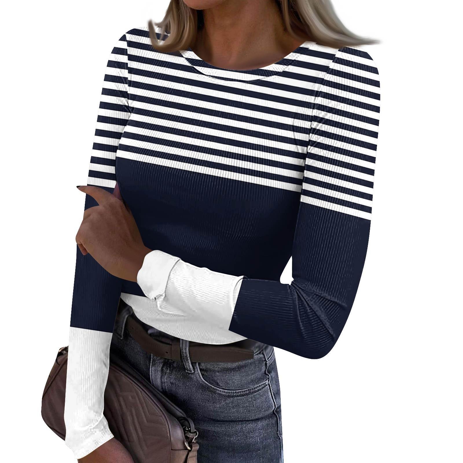 

Женская и зимняя футболка с тонким низом, модная повседневная футболка с градиентным принтом и круглым вырезом, пуловер с длинным рукавом S