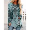 Women's Vintage Floral 3D Print Long Sleeve Tunic Top T-Shirts Women's Fashion Oversized T Shirt Female Tees Tops Fall Clothing