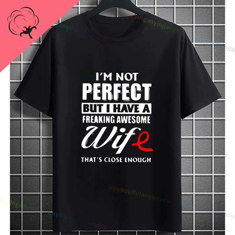 Moglie Felice Vita Felice Slogan Divertente Modello Maglietta Puro Cotone Girocollo Casual Manica Corta Magliette Per Unisex Stile Umoristico T-shirt