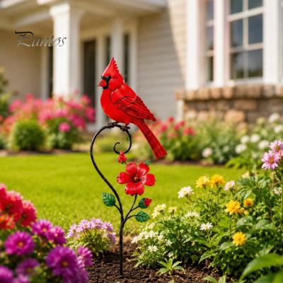 Decorative Yard Signs Red Bird Garden Stake, Metal Art Sympathy Gifts for Loss of Loved One Flower And Ornament Patio Lawn Pathway Memorial