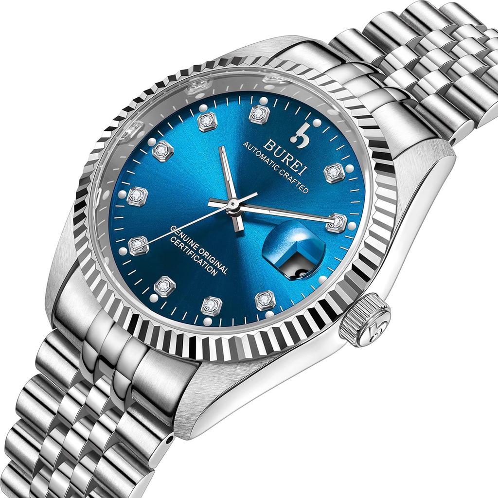 BUREI Men's Automatic Watch, Waterproof, Analog, Date Display, Mechanical Watch, Popular Men's Brand, Stylish, Simple, Casual, Deep Blue Watch