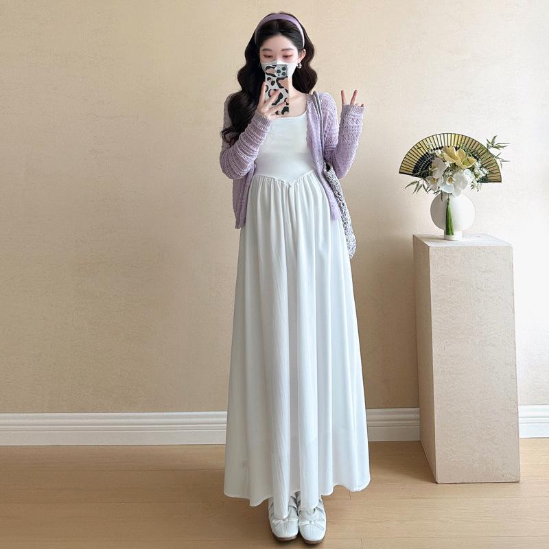 2026 Spring Korean Maternity Knit Vest Dress & Cardigan Two-Piece Set 2XL