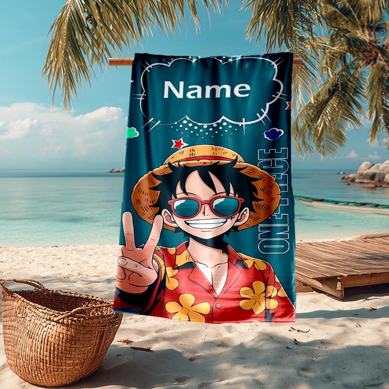 Custom Name Ultra-Soft Beach Towel with One Piece Theme,Ideal for Pool - Camping, Diving - Perfect Travel Essential, Vibrant Beach Towel.