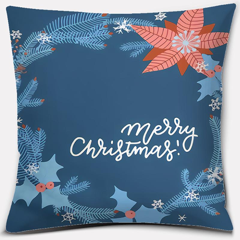 Blauer Weihnachtsstrauß Druckserie Muster Kissenbezug Quadratischer Kissenbezug Home Office Dekoration Kissenbezug