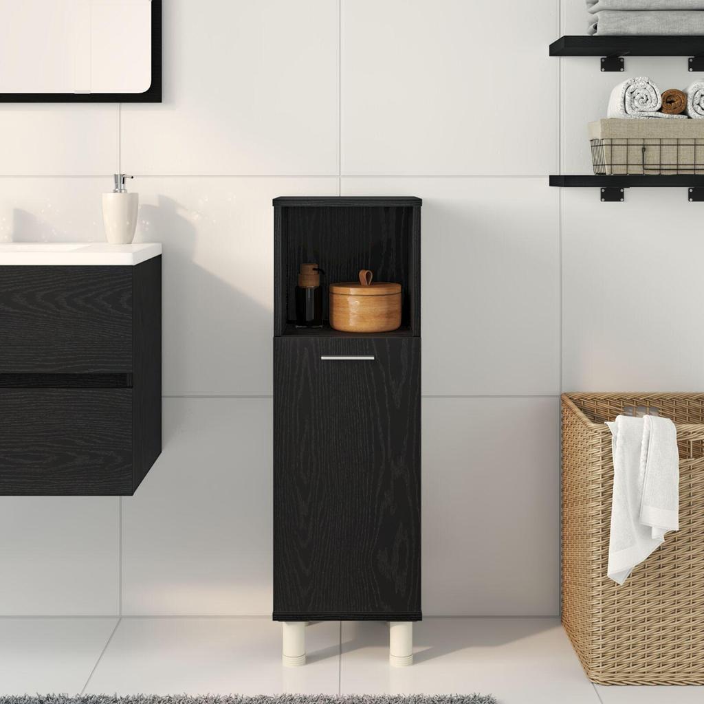 Bathroom Cabinet Black Oak 30x30x95 Cm Engineered Wood