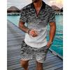 2025 summer men's 3D digital printing short-sleeved polo fashion sports and leisure suit foreign trade men's solid color