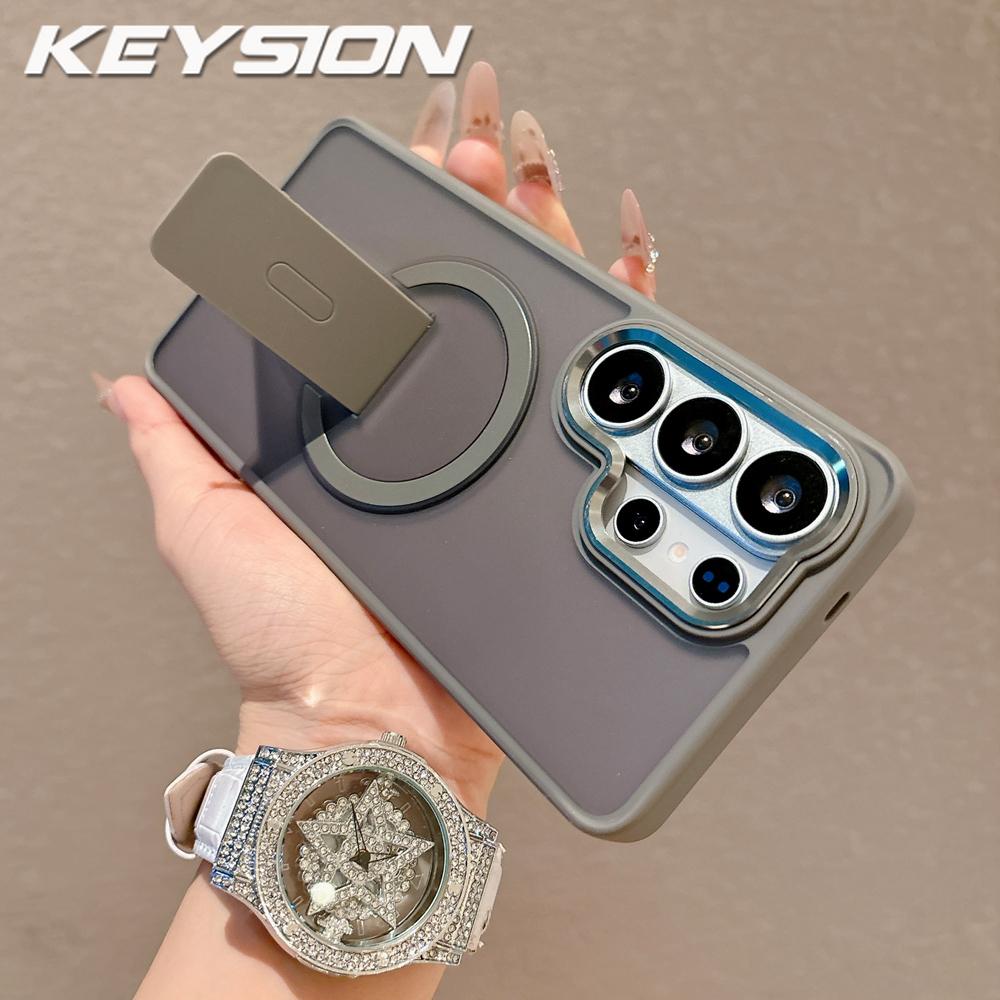 KEYSION Stoßfeste matte durchscheinende Hülle für Samsung Galaxy S26 Ultra 5G S26+ Plus Ständer Kabelloses Laden Handy-Rückseite