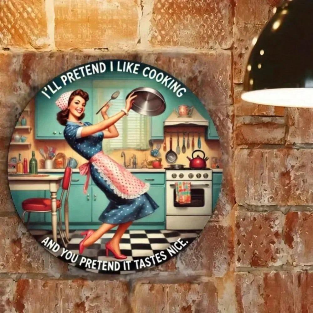 Vintage Iron Wall Art Kitchen Rules Round Metal Sign Home Decor