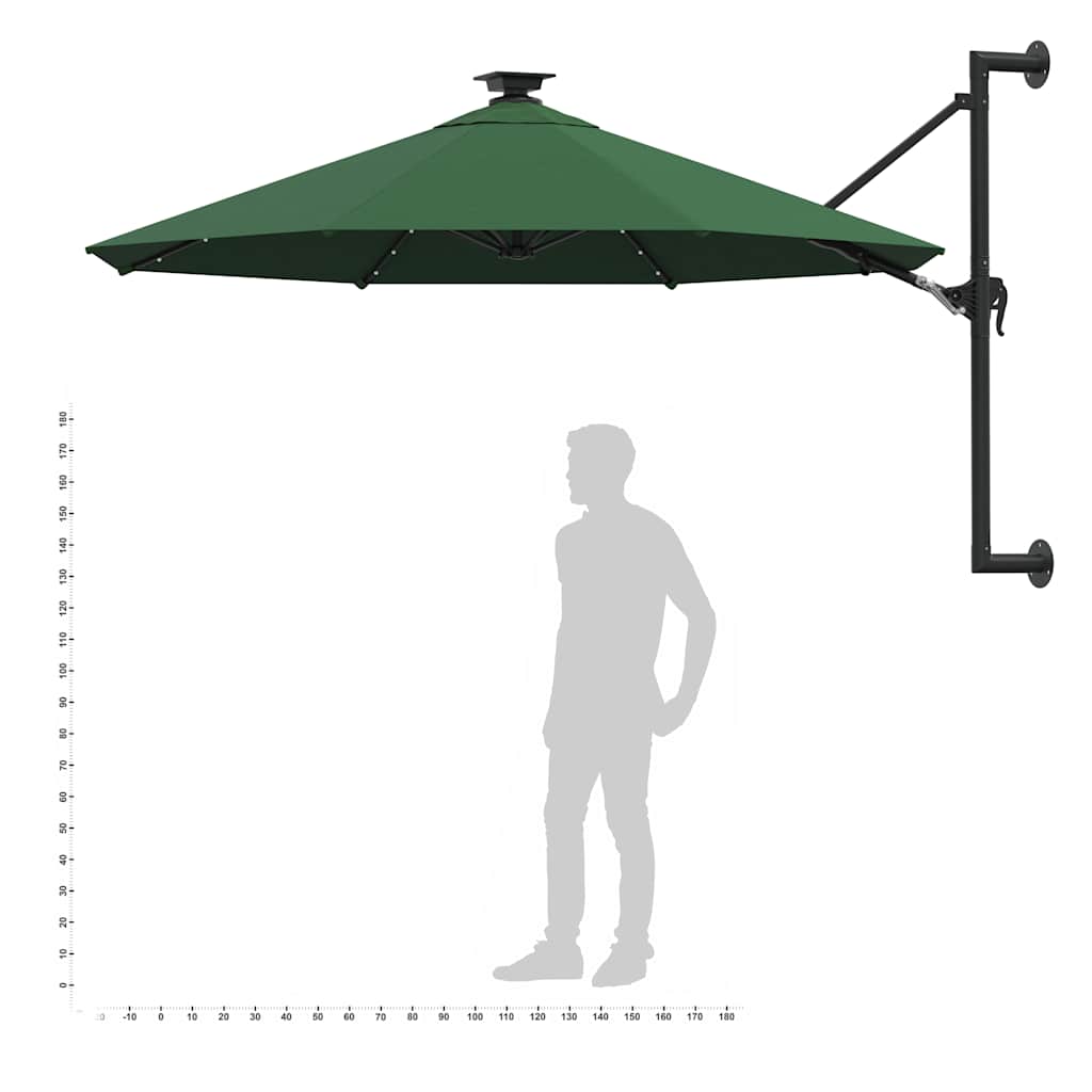 Wall Mounted Sun Umbrella with LEDs 300 cm Green